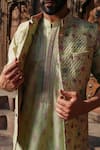 Shop_Label Niti Bothra_Green Silk Chanderi Print Floral Vine Quilted Bundi Kurta Set _Online_at_Aza_Fashions