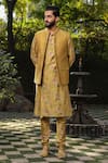 Buy_Label Niti Bothra_Yellow Silk Chanderi Print Floral Quilted Bundi And Kurta Set _at_Aza_Fashions