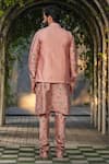 Shop_Label Niti Bothra_Pink Silk Chanderi Embroidery Stitchline Thread Nehru Jacket_at_Aza_Fashions