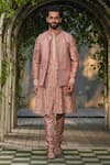 Label Niti Bothra_Pink Silk Chanderi Embroidery Stitchline Thread Nehru Jacket_Online_at_Aza_Fashions