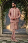 Buy_Label Niti Bothra_Pink Silk Chanderi Embroidery Stitchline Thread Nehru Jacket_Online_at_Aza_Fashions