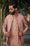 Shop_Label Niti Bothra_Pink Silk Chanderi Embroidery Stitchline Thread Nehru Jacket_Online_at_Aza_Fashions