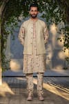 Buy_Label Niti Bothra_Ivory Silk, Chanderi Embroidery Stitchline Nehru Jacket _Online_at_Aza_Fashions