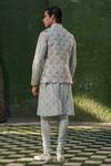 Shop_Label Niti Bothra_Blue Silk Chanderi Printed Floral Nehru Jacket And Kurta Set_at_Aza_Fashions