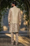 Shop_Label Niti Bothra_Ivory Silk Chanderi Embroidery Stitchline Thread Bundi And Kurta Set _at_Aza_Fashions