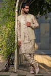 Buy_Label Niti Bothra_Ivory Silk Chanderi Embroidery Stitchline Thread Bundi And Kurta Set _Online_at_Aza_Fashions