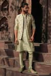 Buy_Label Niti Bothra_Green Silk Chanderi Printed Flower Kurta Set _Online_at_Aza_Fashions