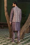 Shop_Label Niti Bothra_Purple Silk, Chanderi Embroidery Botanical Print Nehru Jacket _at_Aza_Fashions