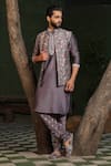 Label Niti Bothra_Purple Silk, Chanderi Embroidery Botanical Print Nehru Jacket _Online_at_Aza_Fashions