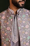 Buy_Label Niti Bothra_Purple Silk, Chanderi Embroidery Botanical Print Nehru Jacket _Online_at_Aza_Fashions