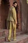 Label Niti Bothra_Green Silk Chanderi Printed Bouquet Nehru Jacket _Online_at_Aza_Fashions