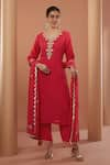 Buy_HOUSE OF SUPRIYA_Red Kurta Georgette Embroidery Zardozi Notched Floral Placket Set _at_Aza_Fashions