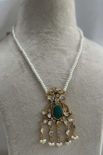 Shop_Osvag India_Gold Plated Crystal Polki Embellished Pendant Necklace _at_Aza_Fashions