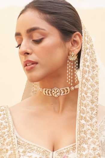 Buy_Osvag India_Gold Plated Crystals Embellished Tasseled Chandbalis _at_Aza_Fashions
