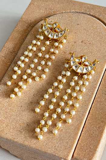 Shop_Osvag India_Gold Plated Crystals Embellished Tasseled Chandbalis _at_Aza_Fashions