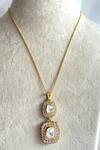 Shop_Osvag India_Gold Plated Crystal Polki Geometric Pendant Necklace _at_Aza_Fashions