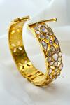 Osvag India_Gold Plated Crystal Floral Cutwork Bangle _Online_at_Aza_Fashions