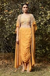 Buy Basanti - Kapde Aur Koffee Orange Georgette Sequins, Cut Work, Floral Embroidered Cape And Dhoti Pant Set at Aza Fashions Buy_Basanti - Kapde Aur Koffee_Orange Georgette Sequins, Cut Work, Floral Embroidered Cape And Dhoti Pant Set _at_Aza_Fashions