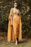 Basanti - Kapde Aur Koffee Orange Georgette Sequins, Cut Work, Floral Embroidered Cape And Dhoti Pant Set Online at Aza Fashions Basanti - Kapde Aur Koffee_Orange Georgette Sequins, Cut Work, Floral Embroidered Cape And Dhoti Pant Set _Online_at_Aza_Fashions