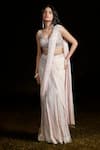 Buy_Basanti - Kapde Aur Koffee_Peach Georgette Embroidered Sequin V Neck Pre-draped Saree With Blouse _at_Aza_Fashions