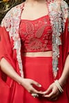 Buy_Basanti - Kapde Aur Koffee_Red Organza Embroidered Flora Blouse Sweetheart Cape And Lehenga Set _Online_at_Aza_Fashions