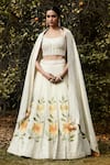 Buy_Basanti - Kapde Aur Koffee_Ivory Tissue Embroidered Sunflower Sweetheart Lehenga Set _at_Aza_Fashions