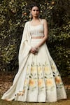 Basanti - Kapde Aur Koffee_Ivory Tissue Embroidered Sunflower Sweetheart Lehenga Set _Online_at_Aza_Fashions