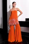 Buy_Label Sanya Gulati_Orange Georgette Embroidery Glass Bead Square Neck Top And Bell Bottom Pant Set _at_Aza_Fashions