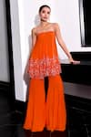 Buy_Label Sanya Gulati_Orange Georgette Embroidery Glass Bead Square Neck Top And Bell Bottom Pant Set _Online_at_Aza_Fashions