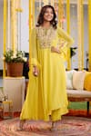 Buy_Label Sanya Gulati_Yellow Georgette Embroidery Resham Notched Kurta And Pant Set _at_Aza_Fashions