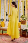 Shop_Label Sanya Gulati_Yellow Georgette Embroidery Resham Notched Kurta And Pant Set _at_Aza_Fashions