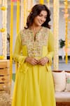 Shop_Label Sanya Gulati_Yellow Georgette Embroidery Resham Notched Kurta And Pant Set _Online_at_Aza_Fashions