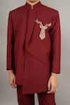 Shop_Little Brats_Maroon Viscose Blend Embroidery Reindeer Placement Bandhgala Set _Online_at_Aza_Fashions