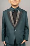 Shop_Little Brats_Green Cotton Blend Embroidery Cutdana Placket Tuxedo Set _Online_at_Aza_Fashions