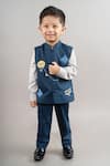 Buy_Little Brats_Blue Cotton Blend Embroidery Hot Air Balloon Patchwork Bundi And Shirt Set _at_Aza_Fashions