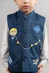 Shop_Little Brats_Blue Cotton Blend Embroidery Hot Air Balloon Patchwork Bundi And Shirt Set _Online_at_Aza_Fashions