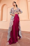 Osaa by Adarsh_Purple Mulberry Silk Embroidery Scallop Border Draped Skirt Set _at_Aza_Fashions