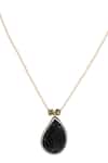 Shop_Sangeeta Boochra_Silver Plated Constance Amirah Onyx Leaf Necklace _at_Aza_Fashions