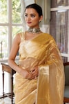 Buy_Geroo Jaipur_Gold Tissue Woven Zari Floral Border Saree With Unstitched Blouse Piece