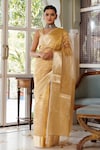 Buy_Geroo Jaipur_Gold Tissue Woven Zari Floral Border Saree With Unstitched Blouse Piece_at_Aza_Fashions