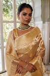 Shop_Geroo Jaipur_Gold Tissue Woven Zari Saree With Unstitched Blouse Piece_Online_at_Aza_Fashions