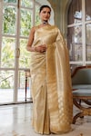 Buy_Geroo Jaipur_Gold Banarasi Silk Woven Zari Bloom Saree With Unstitched Blouse Piece_Online_at_Aza_Fashions