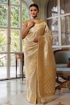 Buy_Geroo Jaipur_Gold Banarasi Silk Woven Zari Bloom Saree With Unstitched Blouse Piece _at_Aza_Fashions