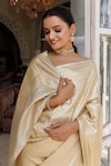 Buy_Geroo Jaipur_Gold Banarasi Silk Woven Zari Leaf Saree With Unstitched Blouse Piece_Online_at_Aza_Fashions