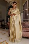 Buy_Geroo Jaipur_Gold Banarasi Silk Woven Zari Saree With Unstitched Blouse Piece_at_Aza_Fashions