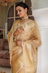 Shop_Geroo Jaipur_Gold Tissue Woven Zari Lotus Border Saree With Unstitched Blouse Piece_Online_at_Aza_Fashions