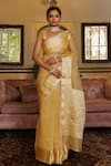 Buy_Geroo Jaipur_Gold Tissue Woven Zari Lotus Border Saree With Unstitched Blouse Piece_at_Aza_Fashions