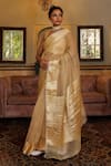 Buy_Geroo Jaipur_Gold Tissue Woven Zari Floral Vine Saree With Unstitched Blouse Piece_at_Aza_Fashions
