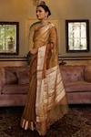 Geroo Jaipur_Gold Tissue Woven Zari Textured Border Saree With Unstitched Blouse Piece_Online_at_Aza_Fashions