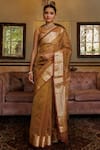 Buy_Geroo Jaipur_Gold Tissue Woven Zari Textured Border Saree With Unstitched Blouse Piece_at_Aza_Fashions